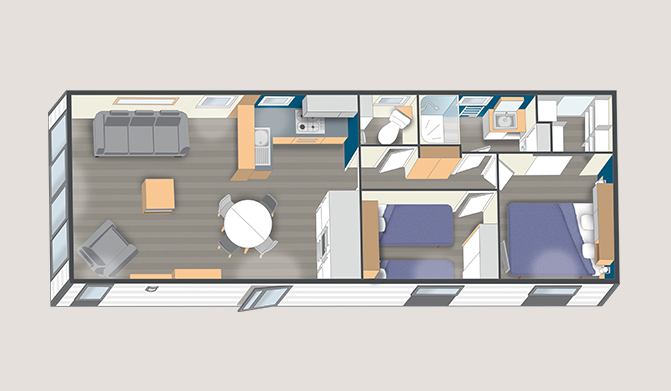 Implantation 11.10 bâbord - 2 Chambres + Dressing